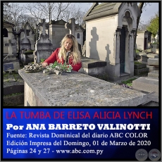 LA TUMBA DE ELISA ALICIA LYNCH - Por ANA BARRETO VALINOTTI - Domingo, 01 de Marzo de 2020